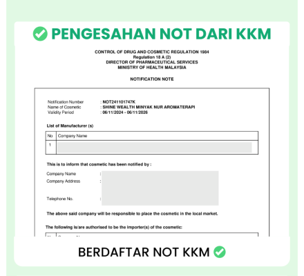 Paparan status notifikasi Minyak Nur dalam QUEST3+